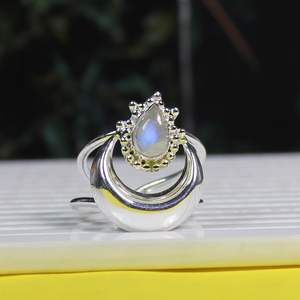 แหวนมูนสโตนสีรุ้งแหวนเงินสเตอร์ลิงประดับอัญมณีอัญมณี925 - Product Image 4