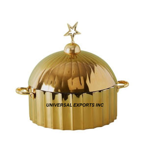 Marmite en métal à double paroi Casserole design blanche faite à la main Réchauffeur d'aliments en métal de luxe de meilleure qualité - Product Image 3