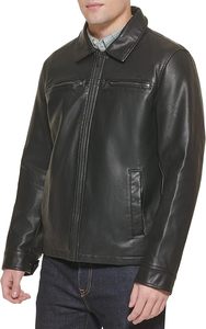 Chaqueta Clásica de Lona Negra y Cuero para Hombre con Diseño Acolchado, Cuello Alto, Cuero Genuino Grueso y Elegante, y Cierre de Cremallera - Product Image 4
