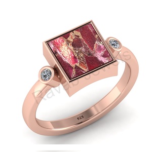 Classique de haute qualité 925 Sterling Thulite Gemstone Eternity Square Ring Personnalisable Sans Nickel Vermeil Inde 925 Timbre Parties - Product Image 4