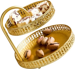 แท่นวางช็อคโกแลตสองชั้นทำด้วยมือทรงกลมพร้อมแท่นวางช็อคโกแลตขัดเงาสีทองสำหรับเสิร์ฟช็อกโกแลตและของหวาน - Product Image 5