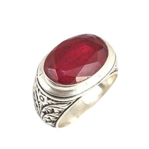 Anillo GRS de plata 925 con baño de rodio, diseño geométrico ovalado hecho a mano, con piedra roja de 17.53g, para uso diario. - Product Image 4