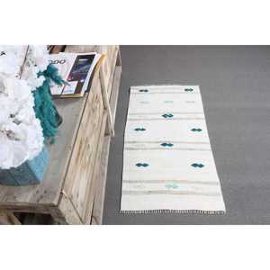 Petit tapis vintage 1,8 x 3,5 pieds, tapis turc, tapis Kilim blanc à imprimé animal - Product Image 3