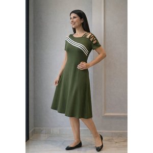 Vestido Midi de Viscosa con Rayas y Hombros Descubiertos de Manga Corta para Mujer, Estilo Casual en Línea A, de Jane's - Product Image 2