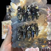 Boîte mystère de faux ongles à presser en forme de cercueil, style 3D, motifs mixtes aléatoires, luxe artisanal
