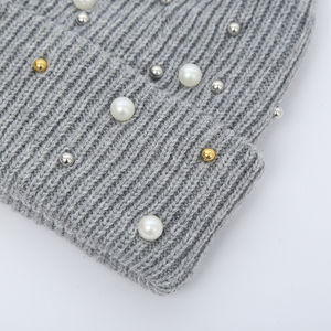 2025 Wholesale Winter Warm <b>Beanie</b> <b>Women</b> Rhinestone Pearls Knitting <b>Hats</b> Ladies jacquard Cap Female Plain Soft <b>Hats</b> for Girls - Product Image 3