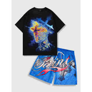 Vêtements vendeur été hommes tenue deux pièces Shorts T-shirts rue décontracté deux pièces pantalon T-shirt hommes ensembles - Product Image 1