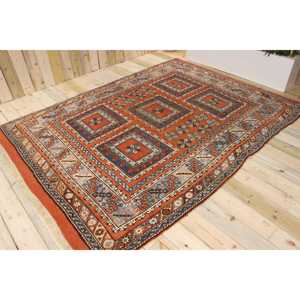 Tapis turc vintage, grand tapis de 6,6 x 9 pieds, tapis en laine rouge et bleu à pois - Product Image 1