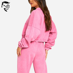 Chándal de lavado ácido transpirable y ligero con hombros caídos para mujer, chándal de lavado ácido ligero en blanco personalizado para mujer - Product Image 2