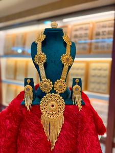 ชุดเครื่องประดับวินเทจดูไบชุบทอง24K ชุดต่างหูกำไลหวีเข็มกลัดเพชรวัสดุทองแดงบัลแกเรียเยอรมนี - Product Image 2