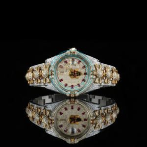 Reloj de Cuarzo Hip Hop para Hombre, Estilo Diamante Moissanite, Completamente Cubierto de Diamantes, Correa de Acero Inoxidable en Tono Dorado - Product Image 1