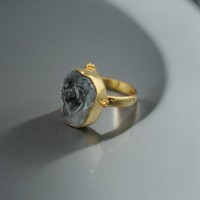 Bague artisanale pour femme en argent sterling 925 avec moissanite, pierre précieuse naturelle brute, sertie clos, plaquée or, style bohème, pour fiançailles