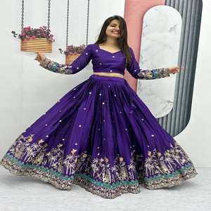 Tissu de Chinon de haute qualité Lehenga Choli avec broderie lourde complexe et tenue de créateur de travail à paillettes pour les femmes vêtements de festival - Product Image 2