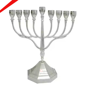 เชิงเทียนเมโนราห์ 9 กิ่ง รุ่นล่าสุด สำหรับชาวยิว ตกแต่งสีเงิน - Product Image 3