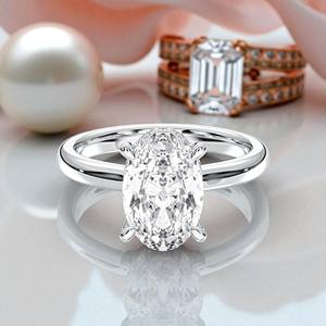 Anillo de compromiso de solitario de moissanita de 2,70 quilates para mujer, conjunto de puntas de diamante de forma ovalada y redonda en platino, de quilates, de 2/1" - Product Image 3