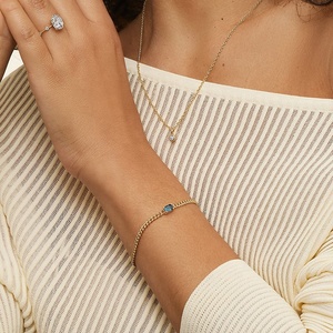 LYBURCHI Vintage Fashion Jewelry Hypoallergenic Brass 14K 18K Gold Plated Emerald&amp;<strong>London</strong> Blue Topaz Chain <strong>Bracelet</strong> for Women - Product Image 6
