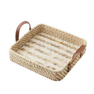 Bandeja de Ratán con Incrustaciones de Nácar de Lujo, Venta al por Mayor en Vietnam, Bandeja para Servir MOP para Decoración de Ramadán y Eid, Artesanía Tejida a Mano - Product Image 4