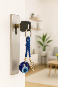 Llavero azul oscuro de ojo malvado de cristal hecho a mano, amuleto redondo de 2 cm, amuleto Nazar turco para bolsos y llaves - Product Image 2