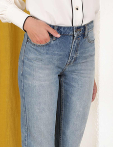 Haute qualité mode nouveautés mode bleu marine denim tuyau de poêle jean jambe large femmes poches arrière jean femmes en gros - Product Image 2