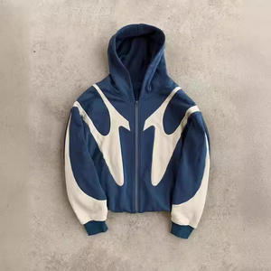 Sudadera con Capucha de Dos Tonos, Personalizada, con Bloques de Color, de Algodón Grueso, con Bordado, Hombros Caídos, Estilo Patchwork, con Cremallera - Product Image 5