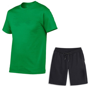 Gran oferta de camiseta y pantalones cortos de algodón 100% para hombre, estampado de tela de punto - Product Image 1