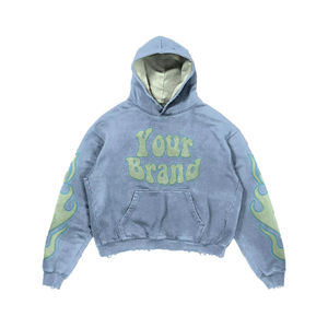 Sweat à capuche court personnalisé 100% coton 400 Gsm pour hommes ourlet brut sérigraphie surdimensionnée en détresse délavé à l'acide sweat à capuche Boxy avec strass - Product Image 4