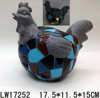 Lampe solaire en polyrésine tendance, modèle sur pied, motif coq avec mosaïque, multicolore, à LED chaud, pour éclairage et décoration de jardin