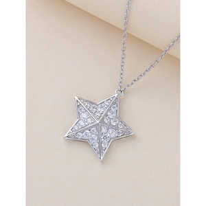 Collar con colgante fino de Plata de Ley 925, diseño de estrella, Diamante americano, chapado en rodio, piedra de circón de oro rosa, compromiso elegante - Product Image 2