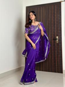 Ropa tradicional india Saree bordado elegante y único para ropa ocasional de Fiesta a precios al por mayor - Product Image 3