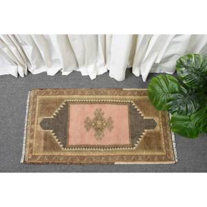Tapis turc de grande surface classique rose marron 1.5x2.9ft laine à motif abstrait avec support en latex pour salon adolescent - Product Image 1