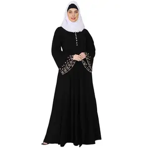 Women Full length Prayer Abaya Set Zipper Front Open Heavy Plates Cuffed Sleeve Single Piece Jilbab In Firdaus Fabric