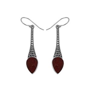 IER046-Cute Style Gold and Coral Balinese Ornamental Design <b>Long</b> Drop <b>Earrings</b> Sterling Silver Wedding Party Jewelry Gift - Product Image 1