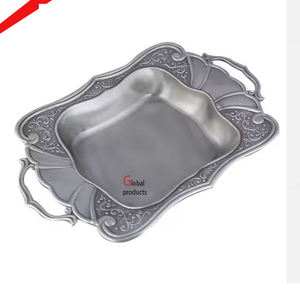 Plateau de service design fini argent aspect royal 2025 pour hôtel maison et restaurant - Product Image 1