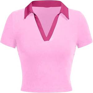 Kivotech <b>Women</b> polo <b>collared</b> v neck tshirt ringer short sleeve crop tops and customization - Product Image 4