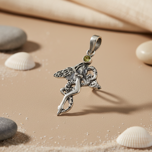 Pendentif ange en or rose 925 avec pierre verte pour femme, cadeau de bijoux religieux - Product Image 2