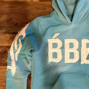 Sudadera con capucha Vintage con bordado de parche desgastado personalizado/100% transpirable precio razonable Sudadera con capucha con parche desolador para hombres - Product Image 4