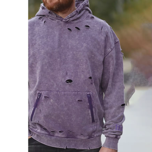 Sudadera con capucha desgastada lavada con ácido desteñida unisex personalizada de gran tamaño con hombros caídos francés Terry fleece vintage lavado con ácido crop top sudaderas con capucha - Product Image 2