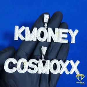 Pendentif avec mots jalonnés personnalisés pendentif lettres à bulles de diamant moissanite glacées et plaque signalétique chaîne hip-hop cadeaux pour fille et garçon - Product Image 3