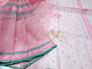 Exclusive Deshi Dhakai Pink <b>Jamdani</b> Sharee Export Quality for Women <b>JAMDANI</b> FABRIC Blue GREEN Golden Sky Blue From Bangladesh - Product Image 2
