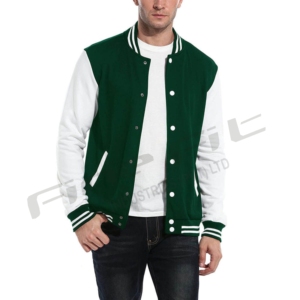 Blouson aviateur vert personnalisé de style universitaire baseball et universitaire pour hommes avec manches brodées et col montant avec logo sur le devant - Product Image 1