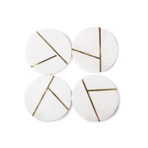 Posavasos Redondos de Mármol Blanco Abstracto, Posavasos de Piedra Natural Hechos a Mano para Mesa - Product Image 1