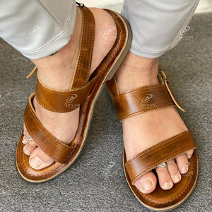 Real Crunch Leather Sandals Stylish Women Flat Flip Flop <b>Slipper</b> Women Leather Flat Unique Sandals - Product Image 1