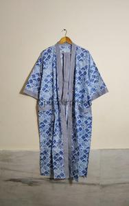Kimono de algodón azul con estampado Floral para mujer, hermosa bata de verano, bata de Casa suave para damas de honor de otoño y primavera - Product Image 3