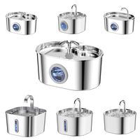 Fontaine à eau pour chat en acier inoxydable 304, distributeur d'eau filtrée pour animaux de compagnie de 2,2 L avec fenêtre de niveau d'eau LED pour utilisation en intérieur