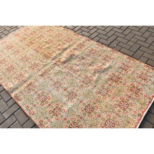 Turkish Rug, 4.9x9 ft Large Rug, <b>Red</b> Abstract <b>Wool</b> Vintage Rug - Product Image 4