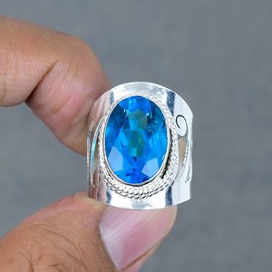 แหวนหมั้นอัญมณีทองเหลืองชุบเงินหรูหราสีฟ้าบุษราคัมสำหรับงานแต่งงานวันครบรอบ-ไอเดียของขวัญในราคาขายส่ง - Product Image 1