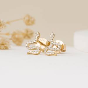Indian Fine <b>Jewelry</b> 14k Solid Gold <b>Snake</b> Shape Stud Earring Creative Twisted Geometric <b>Snake</b> Design Natural Diamond Stud Earring - Product Image 5