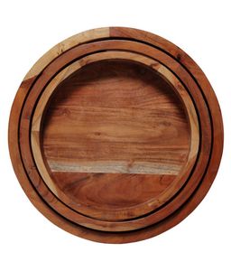 Plateau de service en bois rond moderne, fabriqué à la main, plateau en bois naturel pour les collations, les boissons, le petit-déjeuner, l'affichage de la décoration intérieure - Product Image 4