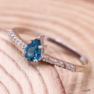 Precioso Londres Topacio Azul y Diamante 925 plata esterlina hecho a mano mujeres Anillos De Compromiso joyería para venta al por mayor - Product Image 3