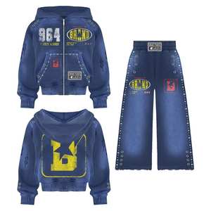 Ensemble de survêtement d'hiver unisexe haut de gamme, taille plus, respirant, pantalon personnalisé avec strass, style streetwear de luxe - Product Image 2